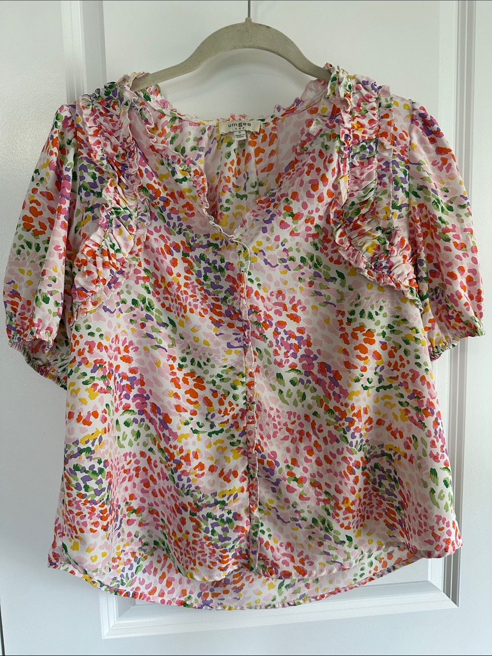 Umgee Pink Multicolor Ruffle-Trim Blouse